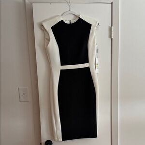 Calvin Klein Black and Cream Midi Dress